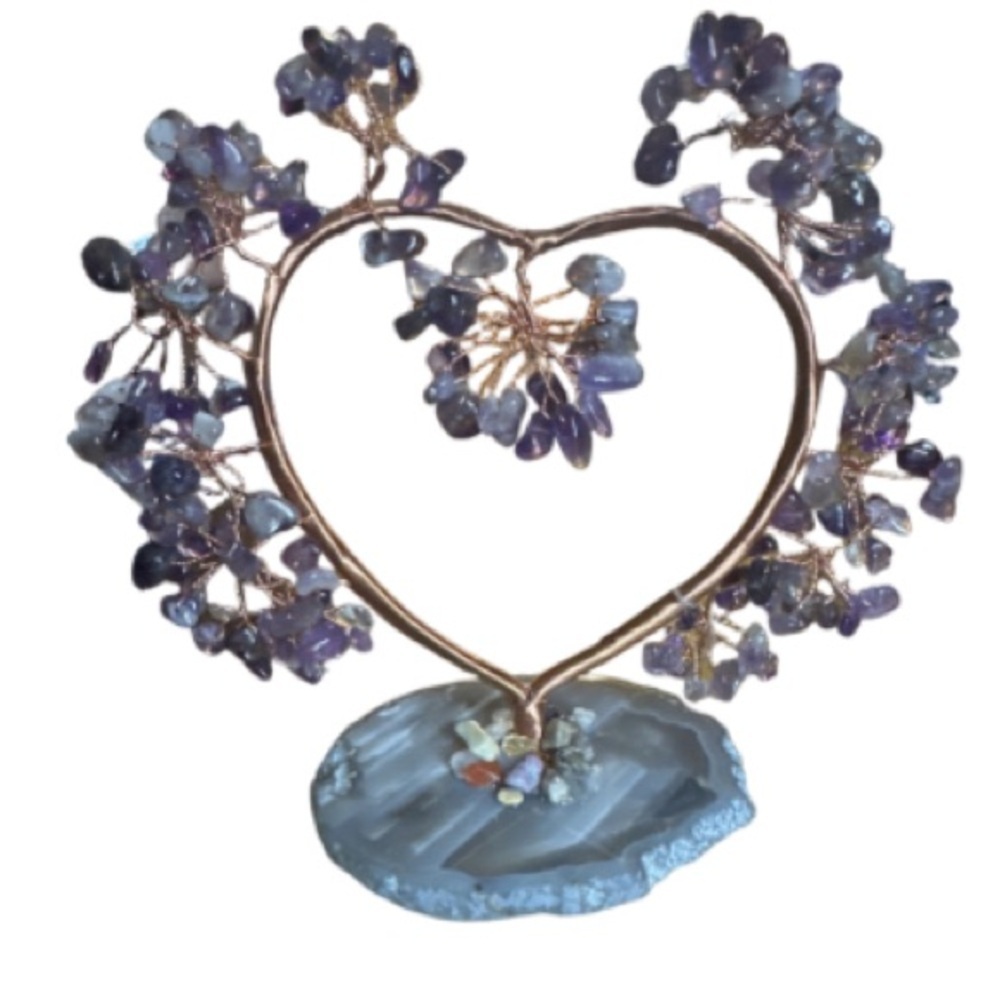 Gemstone amethyst Heart Wire Tree Sculpture
